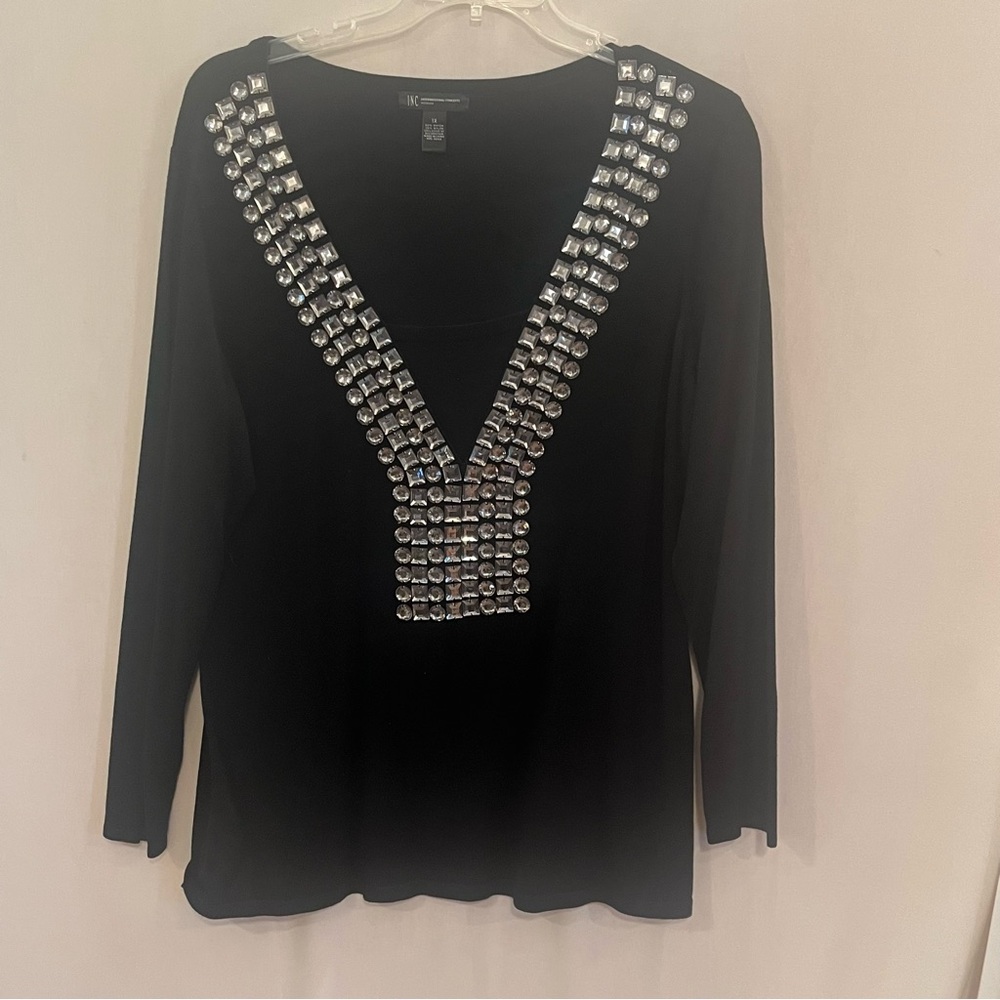 INC International Concepts Black Top with Silver Accents